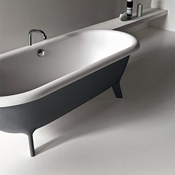 Agape Ottocento Small Ванна отдельностоящая 155x77.5x58 см, слив-перелив нержавеющая сталь, цвет: светло-серый
