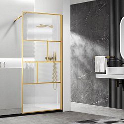 Душевая перегородка Волк-Ин (Walk-In) VSW-1HC120CFBG, 1200*2000, брашированное золото, стекло прозрачное/рифленое