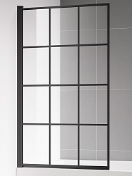 Шторка  на ванну 800*1400мм., стекло 6мм, цвет профиля матовый черный. Вертикальные и горизонтальные декоративные линии