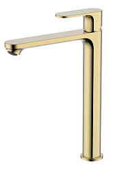 АЛЬФА смеситель для раковины высокий 245 без донного клапана, шлиф. Золото AQ1904BG