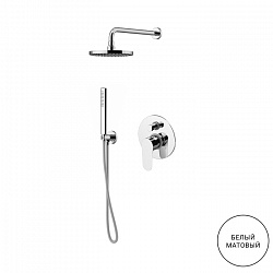 Gattoni H2Omix7000 Комплект для душа со смесителем встроенным на 2 выхода, ручным душем с держателем и верхним душем 250 мм, цвет: белый матовый