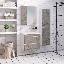 Комплект мебели для ванной Руно Runo Манхэттен 65 /серый бетон/ подвесной с умывальником Оскар 65