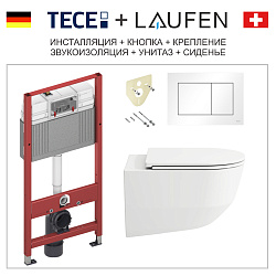 LAUFEN Pack Pro Комплект Laufen +Tece 6 в 1:  унитаз подвесн 8.2096.6.000.000.1 + сиденье Slim 8.9896.6 +инсталляция 4в1 Tece 9400413 с клавишей белой2171