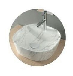 Раковина накладная овальная, с полочкой для смесителя 405x405x120 мм SPIN 40 CG.23597 мрамор белый