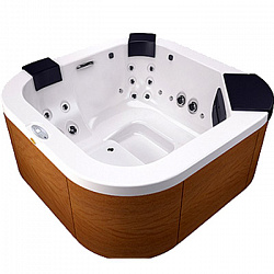 Jacuzzi Delfi Pro минибассейн 190x190x81 см. обшивка Тик, LED подсв., водопад, подгол. 2 шт. LCD пульт упр., система обр. воды у/ф-м Clear Ray, Крышка