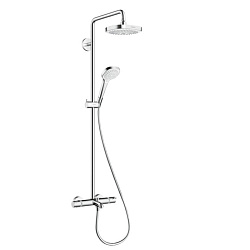 HG Croma Select S Душевая система Showerpipe: верх.душ 180 2jet, ручн.душ, шланг, термостат для ванны, излив 186мм, цвет: белый/хром1956