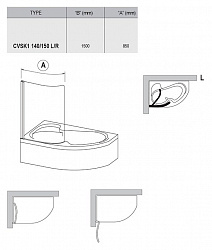 Шторка на ванну Ravak CVSK1 140/150 L