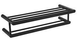 Полка для полотенец со штангой, 600х215 мм, нержавеющая сталь AISI 304, черный матовый (шагрень)