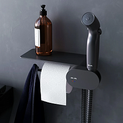 F0202622 Like, гигиенический набор со смесителем для душа с полкой, держателем туалетной бумаги, гиг