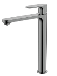 АЛЬФА смеситель для раковины высокий 245 без донного клапана, оружейная сталь AQ1904BGM