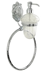 CLEOPATRA Дозатор жидкого мыла настенный с кольцом, стекло прозрачное с матовым декором/хром