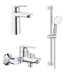 Набор для душа BauEdge: Смеситель для рак (23758000), Смеситель для ванны (23604001), Tempesta 100 II Душ. гарнитур 5.7 (27598001), хром