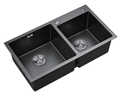Кухонная раковина Arrow, двойная, прямоугольная, нержавеющая сталь SUS304, титановый черный