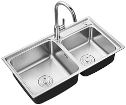 Кухонная раковина Arrow, двойная, прямоугольная, нержавеющая сталь AG5553SS