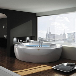 Jacuzzi Nova Corner AQS Ванна пристенная, 160x160x66 см гидромассажная, смеситель Morphosis, фронтальная панель. отделка: Тик