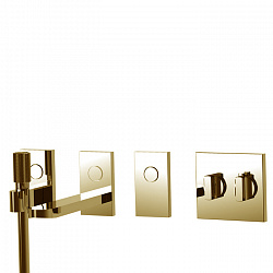 Carlo Frattini Switch Смеситель для душа встраиваемый, термостатический, на 3 положен, ручной душ и черный шланг 1500мм, внешн часть, цвет: золото