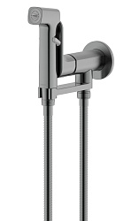 АЛЬФА комплект для гигиенического душа встроенный (смеситель + гигиеническая лейка + шланг), оружейная сталь AQ1919BGM