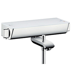 HG Ecostat Select Термостат настенный для ванны на 2 источника, с изливом 216мм, с полочкой из безопасного стекла, цвет белый/хром1960