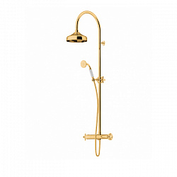 Gattoni PD Душевая стойка, с термостатом, ручным душем и верхней лейкой, диаметром 200 мм с "антикальцием", цвет: золото