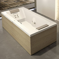 Акриловая гидромассажная ванна Jacuzzi Sharp Double AQU 190x90x57 см пристенная, отдельностоящая, cмеситель, c панелями, без подушек, цвет: белый/хром