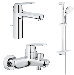 Набор для ванны Eurosmart Cosmo: Смеситель для рак (23325000), смеситель для ванны (32831000), Tempesta 100 II с полкой (27926001), хром