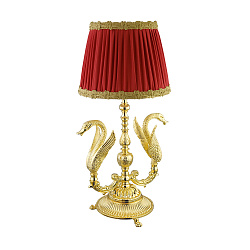 LUXOR Лампа настольная, абажур красная ткань с золотой оторочкой, золото
