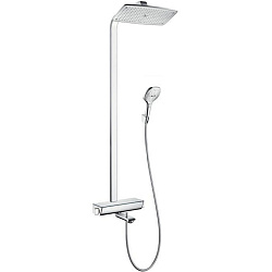HG Raindance E Душевая система Showerpipe: верх.душ 360 2jet, ручн.душ, шланг, термостат для ванны с полочкой, излив 198мм, цвет: хром1981